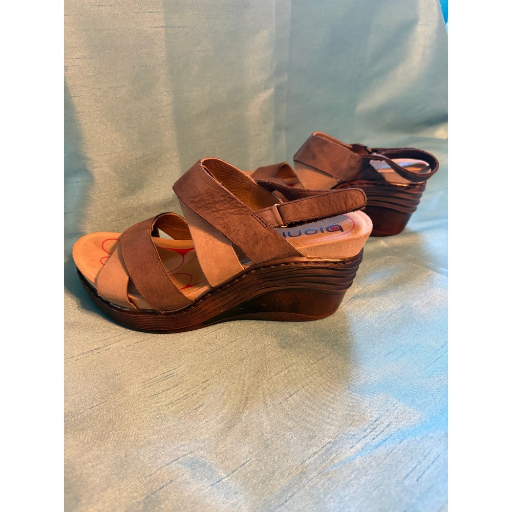 Bionica Wedge Sandals Women 7 M Boho Leather Strappy Platform Slingback Brown